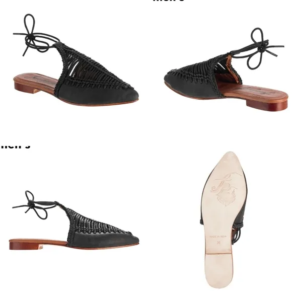 🆕 FREE PEOPLE SIZE 9 Black Genuine Leather Flat Sandals With Ankle Tie Details