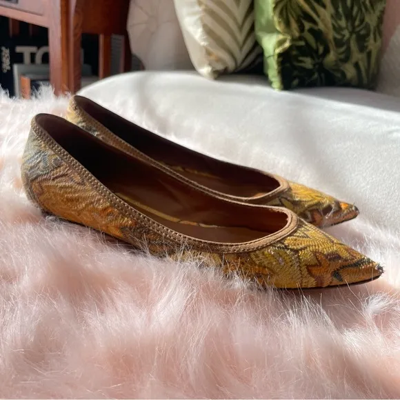 💯 MISSONI Yellow and Brown Flats with Signature Pattern Size 38