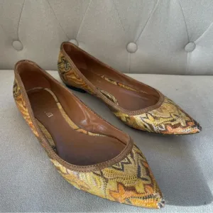 💯 MISSONI Yellow and Brown Flats with Signature Pattern Size 38