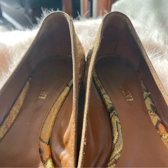 💯 MISSONI Yellow and Brown Flats with Signature Pattern Size 38