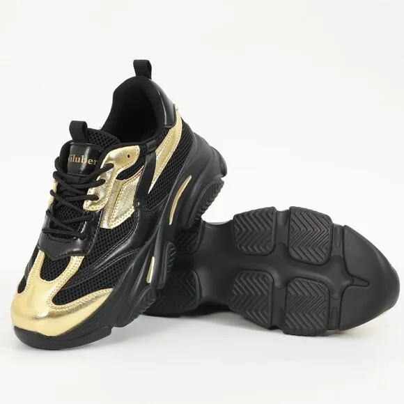 🆕 Niluber Platform Sneakers-Slip Women Black Breathable Running Glitter Shoes