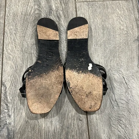 • Veronica Beard • Maili Flat Leather Slide Sandals Black 37.5 Women’s Summer