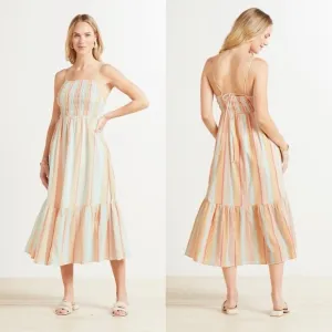 $155‼️Z Supply Gauze Rainbow Maxi Midi Cotton Dress Jazmin Tiered Skirt Shirred