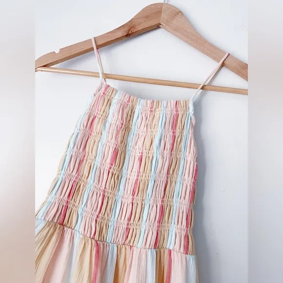 $155‼️Z Supply Gauze Rainbow Maxi Midi Cotton Dress Jazmin Tiered Skirt Shirred