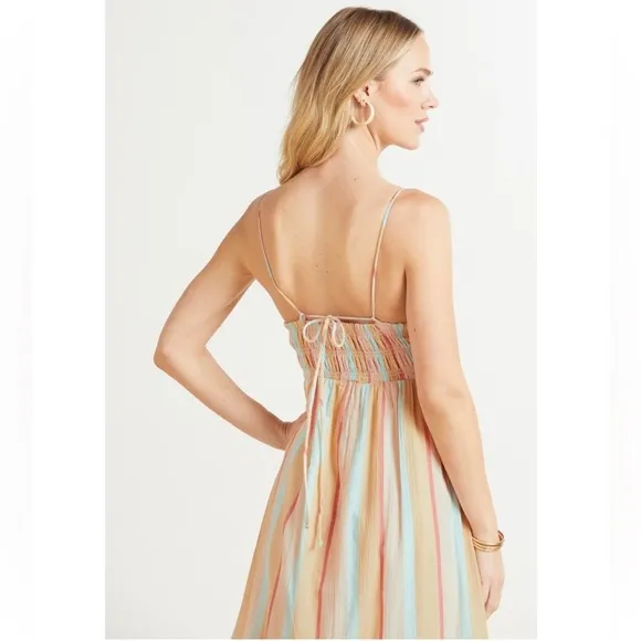 $155‼️Z Supply Gauze Rainbow Maxi Midi Cotton Dress Jazmin Tiered Skirt Shirred