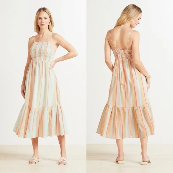 $155‼️Z Supply Gauze Rainbow Maxi Midi Cotton Dress Jazmin Tiered Skirt Shirred