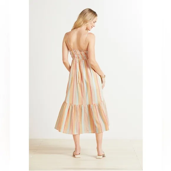 $155‼️Z Supply Gauze Rainbow Maxi Midi Cotton Dress Jazmin Tiered Skirt Shirred