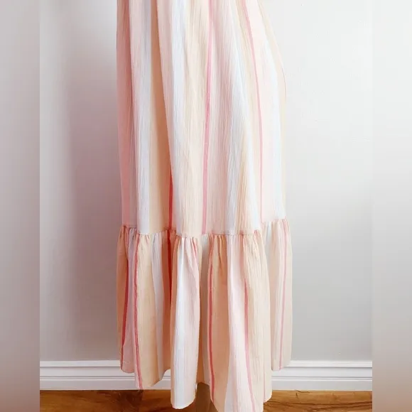 $155‼️Z Supply Gauze Rainbow Maxi Midi Cotton Dress Jazmin Tiered Skirt Shirred