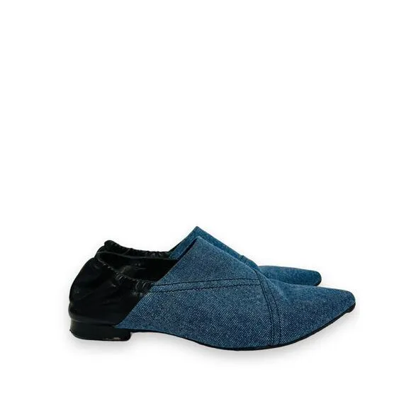 3.1 PHILLIP LIM Denim Black Leather Colorblock Pointed Toe Flats Loafers Size 37