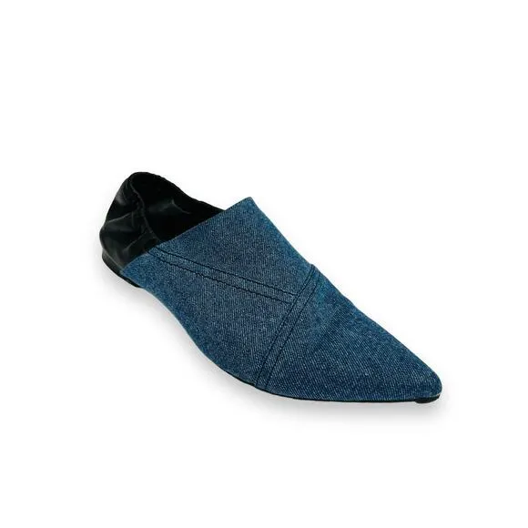 3.1 PHILLIP LIM Denim Black Leather Colorblock Pointed Toe Flats Loafers Size 37