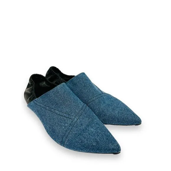 3.1 PHILLIP LIM Denim Black Leather Colorblock Pointed Toe Flats Loafers Size 37