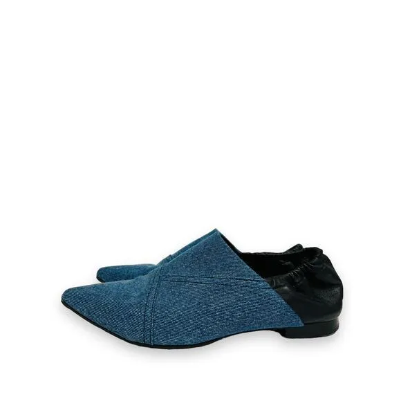 3.1 PHILLIP LIM Denim Black Leather Colorblock Pointed Toe Flats Loafers Size 37