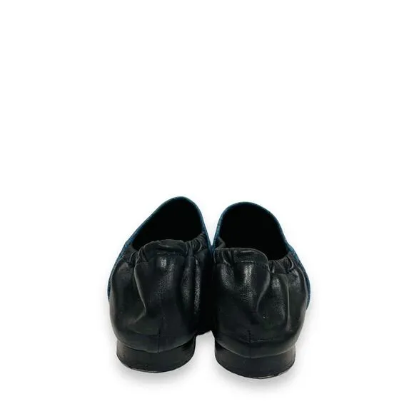 3.1 PHILLIP LIM Denim Black Leather Colorblock Pointed Toe Flats Loafers Size 37