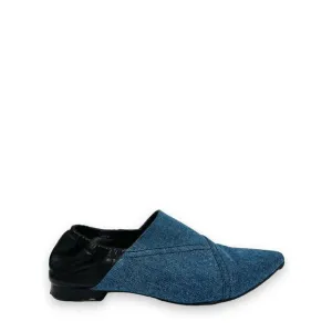 3.1 PHILLIP LIM Denim Black Leather Colorblock Pointed Toe Flats Loafers Size 37
