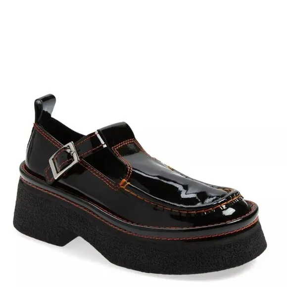 $350 E8 MIISTA Cathy Black Patent Brogues Loafers PLATFORM MARY JANE 38 (DB18)