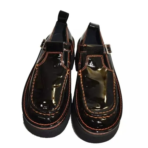 $350 E8 MIISTA Cathy Black Patent Brogues Loafers PLATFORM MARY JANE 38 (DB18)