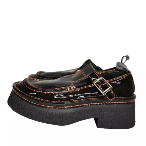 $350 E8 MIISTA Cathy Black Patent Brogues Loafers PLATFORM MARY JANE 38 (DB18)