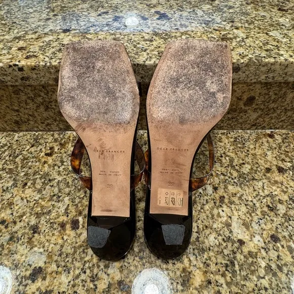 $510 DEAR FRANCES Rain Sandal Tortoise SLIDE SQUARE TOE SANDALS 39 US 8.5 EUC