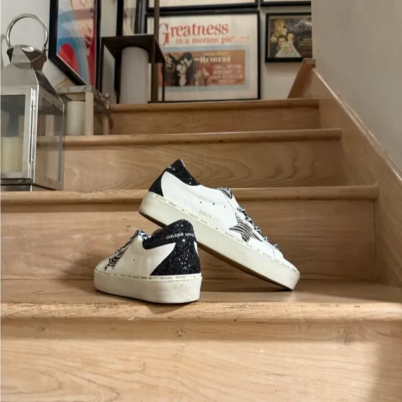 60% ⬇️ MSRP New Golden Goose Hi-Stars, White/Zebra Print/Sequins - Men’s 9.5US *