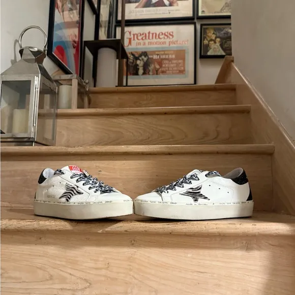 60% ⬇️ MSRP New Golden Goose Hi-Stars, White/Zebra Print/Sequins - Men’s 9.5US *