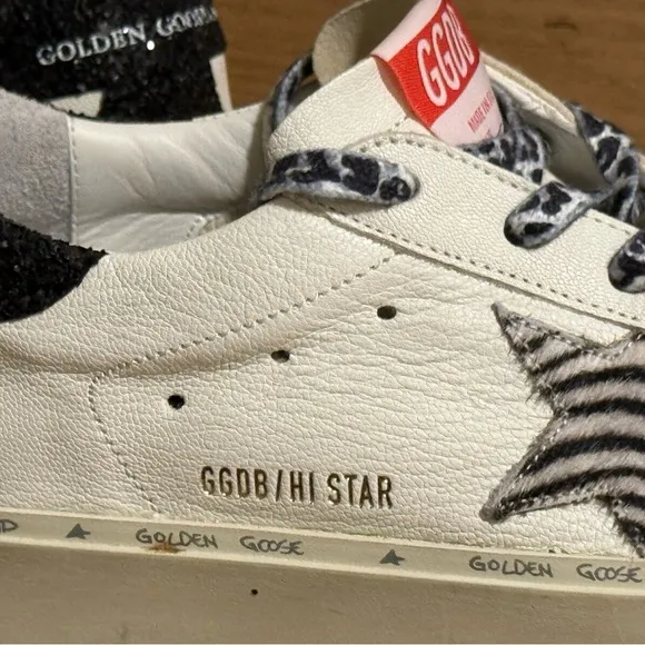 60% ⬇️ MSRP New Golden Goose Hi-Stars, White/Zebra Print/Sequins - Men’s 9.5US *