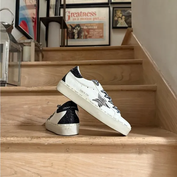 60% ⬇️ MSRP New Golden Goose Hi-Stars, White/Zebra Print/Sequins - Men’s 9.5US *