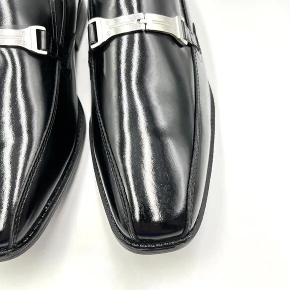9W 9 WIDE WIDTH Stacy Adams Adrian Black Leather Horsebit Loafers Dress Shoes