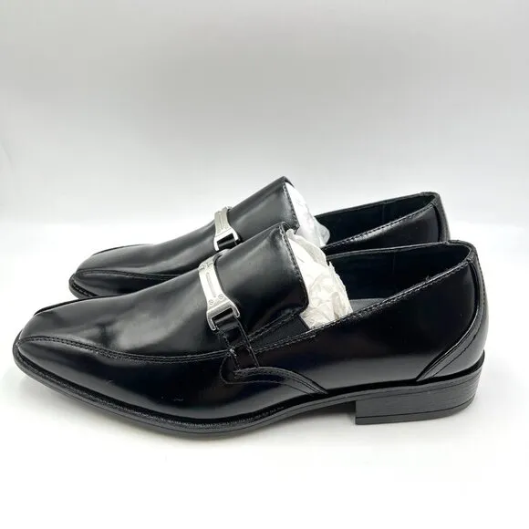 9W 9 WIDE WIDTH Stacy Adams Adrian Black Leather Horsebit Loafers Dress Shoes