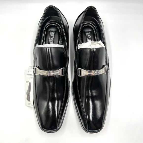 9W 9 WIDE WIDTH Stacy Adams Adrian Black Leather Horsebit Loafers Dress Shoes