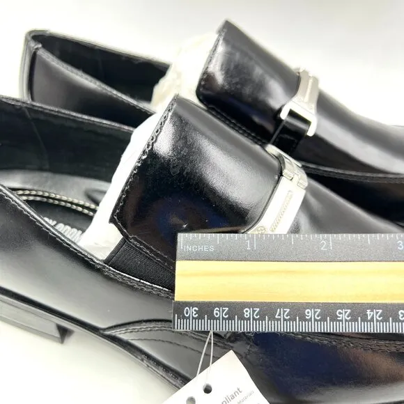 9W 9 WIDE WIDTH Stacy Adams Adrian Black Leather Horsebit Loafers Dress Shoes