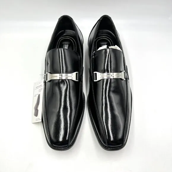 9W 9 WIDE WIDTH Stacy Adams Adrian Black Leather Horsebit Loafers Dress Shoes