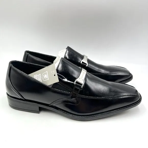 9W 9 WIDE WIDTH Stacy Adams Adrian Black Leather Horsebit Loafers Dress Shoes