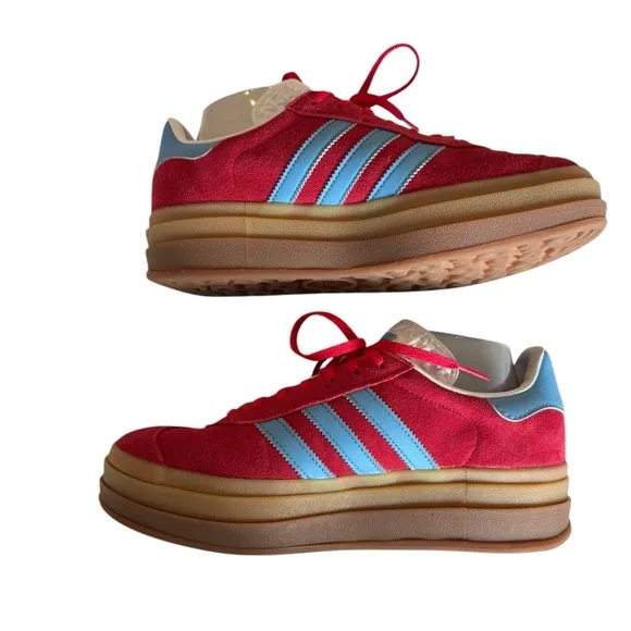 Adidas Gazelle Bold Platform Sneakers Red Blue Women’s 8.5 NWOB