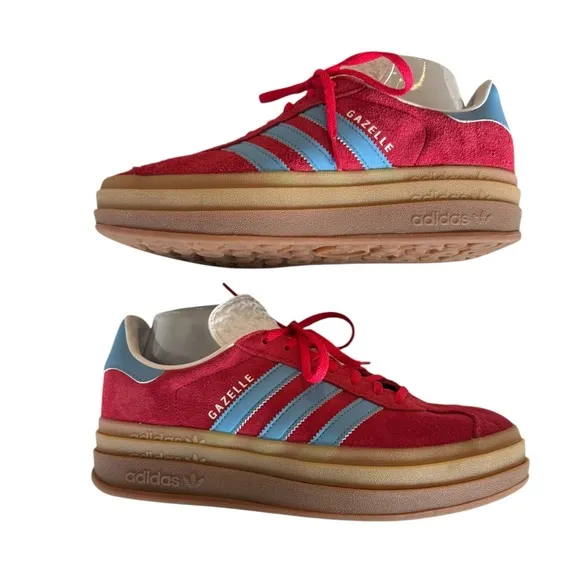 Adidas Gazelle Bold Platform Sneakers Red Blue Women’s 8.5 NWOB