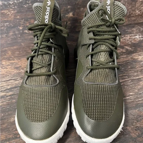 Adidas Green and White Sneakers with High-Top Design