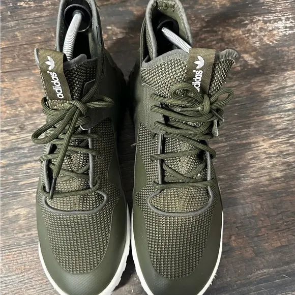 Adidas Green and White Sneakers with High-Top Design