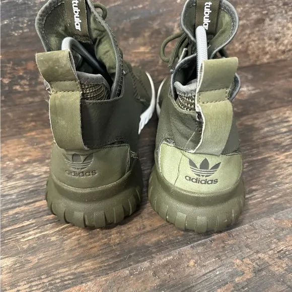 Adidas Green and White Sneakers with High-Top Design