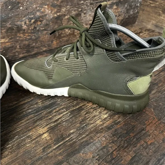 Adidas Green and White Sneakers with High-Top Design