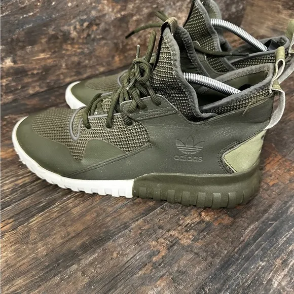Adidas Green and White Sneakers with High-Top Design