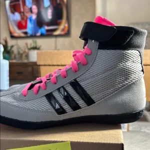 Adidas High-Top Sneakers with Pink and Gray Accents