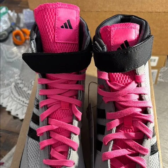 Adidas High-Top Sneakers with Pink and Gray Accents