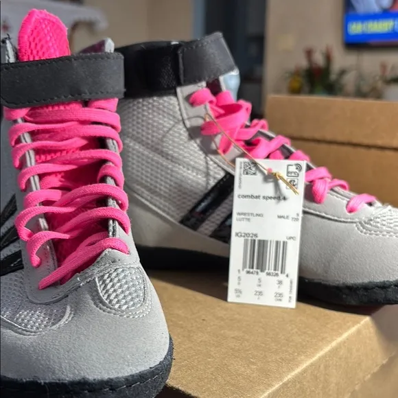 Adidas High-Top Sneakers with Pink and Gray Accents