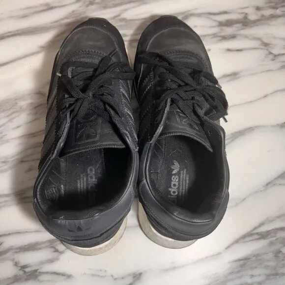 adidas Iniki Runner Vista Black Leather Sneakers Skate Chunky Y2K Style Sz 10.5