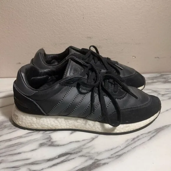 adidas Iniki Runner Vista Black Leather Sneakers Skate Chunky Y2K Style Sz 10.5
