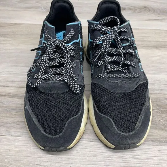 Adidas Nite Jogger Running Shoes Mens Size 7 Black Blue Sneakers Chunky FV3591