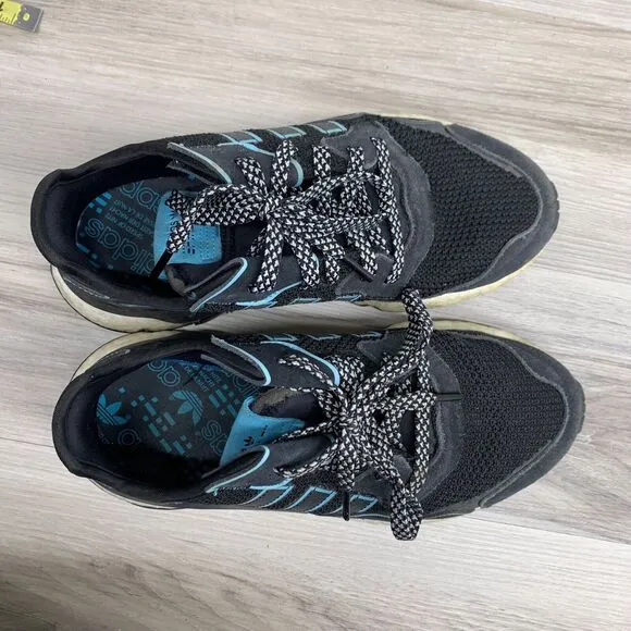 Adidas Nite Jogger Running Shoes Mens Size 7 Black Blue Sneakers Chunky FV3591