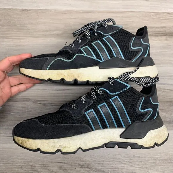 Adidas Nite Jogger Running Shoes Mens Size 7 Black Blue Sneakers Chunky FV3591