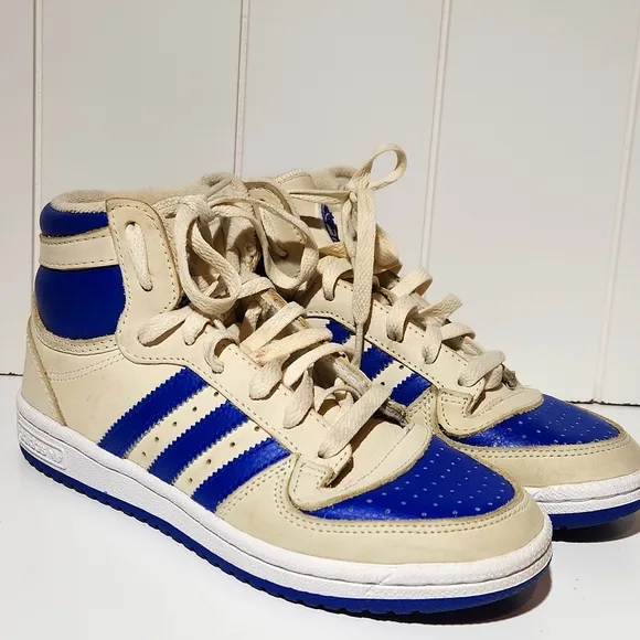 Adidas originals top ten high top sneakers youth size 5 blue cream white