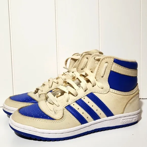 Adidas originals top ten high top sneakers youth size 5 blue cream white