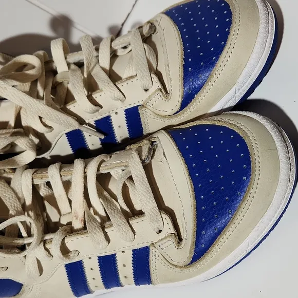 Adidas originals top ten high top sneakers youth size 5 blue cream white